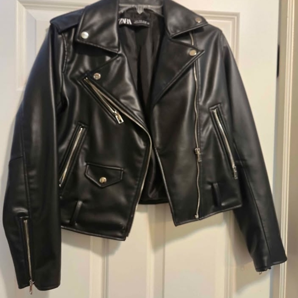 Zara Black Leather Biker Jacket
